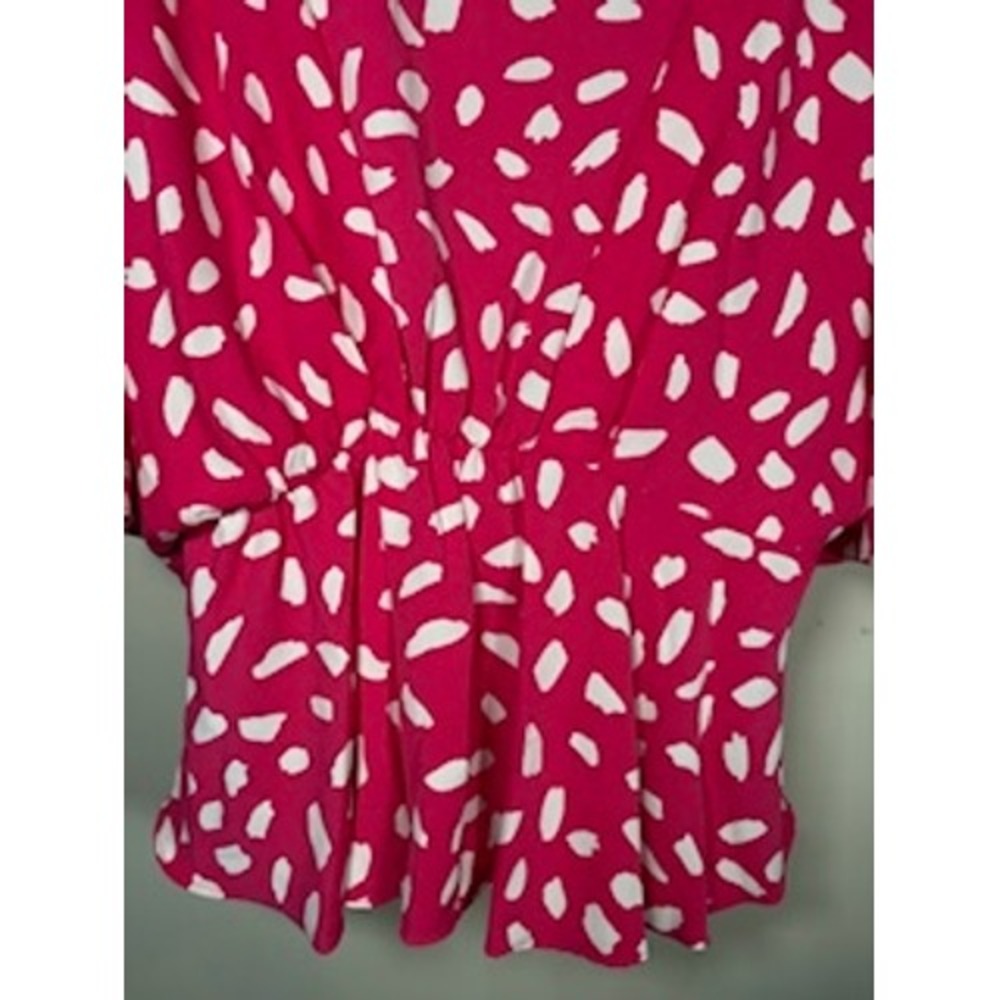 UMGEE Peplum Blouse Medium Pink White AbstractPolka Dot Kimono Sleeve Top - Picture 6 of 8